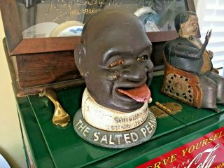 Vintage The Salted Peanut Man Castiron Bank Cast Iron Pat 1882 Coin