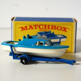 60s Vintage Lesney Matchbox 9 Cabin Cruiser Boat & Trailer Box E4
