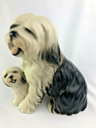 Vintage Japan Old English Sheepdog / Shaggy Dog Mom Or Dad Pup Ceramic Figurine