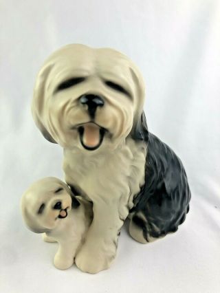 Vintage Japan Old English SheepDog / Shaggy Dog Mom or Dad Pup Ceramic Figurine 2