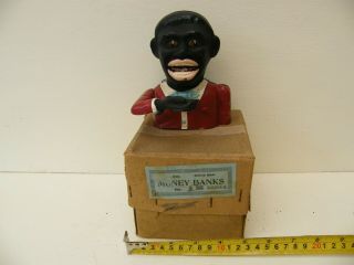 Small Sydenham & Mcoustra Black Boy Mechanical Bank With Cardboard Box