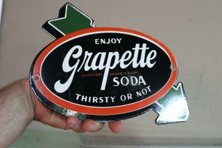 Enjoy Grapette Soda Pop Porcelain Metal Sign With Arrow Grape Soda Coke Gas Oil