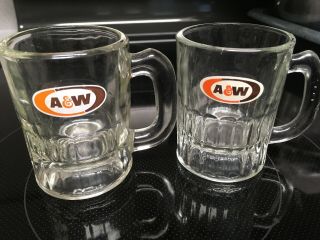 2 Mini Vintage A&w Root Beer Small Glass Mugs Old Logo Mug Set Mugs 3 "