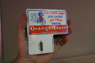 Drink Orange Crush Soda Pop Porcelain License Plate Topper Sign Crushy Bike Coke