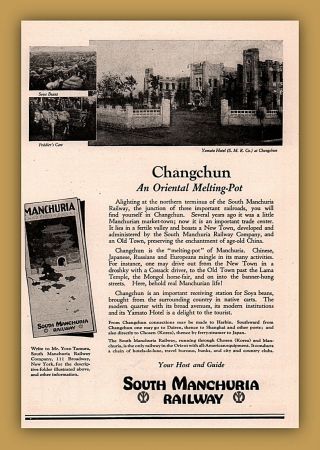 1921 A Print Ad South Manchuria Railway Photo Changchun Yamato Hotel Orient