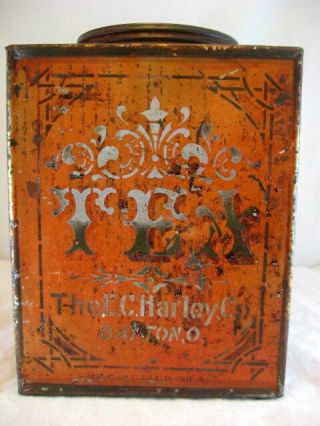 Antique E.  C.  Harley Dayton Ohio Red Tea Tin Caddy General Store 6 ¾ In.  Tall