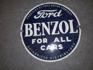 Porcelain Ford Benzol Enamel Sign Size 12 " Round