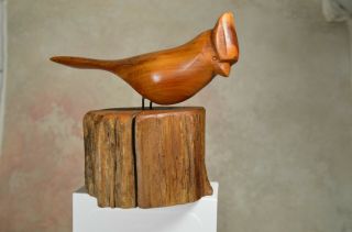 Vintage Hand Carved Wood Cardinal Bird Collectible