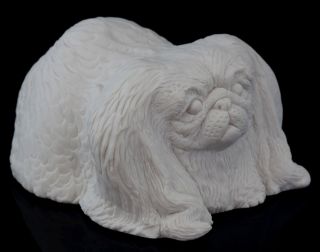 Pekingese Dog White Marble Figurine Stone Sculpture Russian Art Statue 3 1/8 "