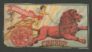 Antique Box Label Cutout Advertising Woolson Spice Co.  Lion Coffee - Late 1800 