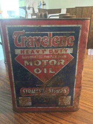 Vintage Travelene Strauss 2 Gallon Motor Oil Can