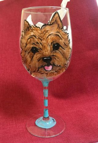 Norwich Terrier Hand Painted Wine Glass