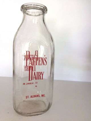 Vintage Square Quart Milk Bottle - Pattens Dairy,  St Albans,  Maine