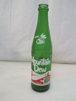 Vintage Hillbilly Mountain Dew Soda Green Bottle " It’ll Tickle Yor Innards " 10oz