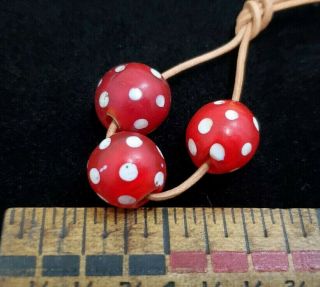(3) Antique Trade Beads - Venetian Red White Heart Skunk Beads - Crows - Eye - Eye Beads