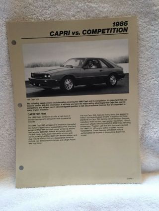 1986 Mercury Capri " Gs " 5.  0l Salesperson Fact Book Competitive Comparisons Pages