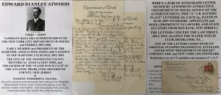 Tammany Hall Superintendent York City Department Docks Ferries Letter Signed
