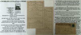 1870s Life Insurance Exec Staunton Richmond Valley Mutual Virginia Letter Signed