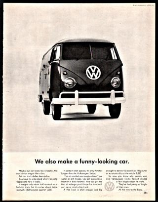 1961 Volkswagen Van Station Wagon Bus Ad We Also Make A Funny Looking Car