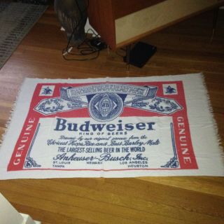 Vintage 1970s Full Logo Budweiser Beer Beach Towel With Fringed Ends 55 " X 33 "