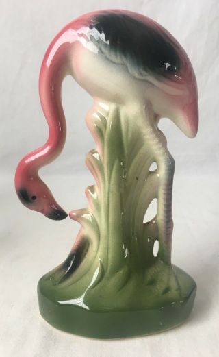 Vintage Pink Flamingo Figurine With Head Down Unsigned Mid Century Modern 7.  25 " T