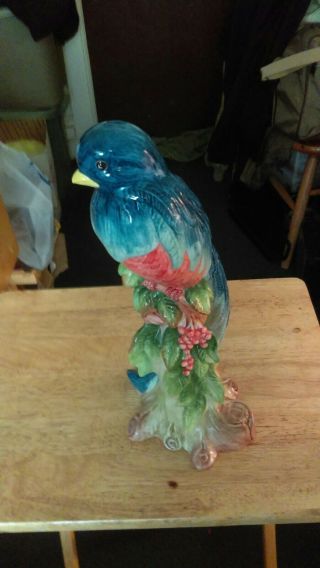 Statue Blue Macaw Parrot on Branch Life Size Sculpture Made in Italy by Grazian 5