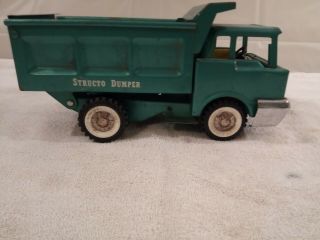 Vintage Green Structo Dumper Dump Truck Pressed Steel Toy.  Missing Windows
