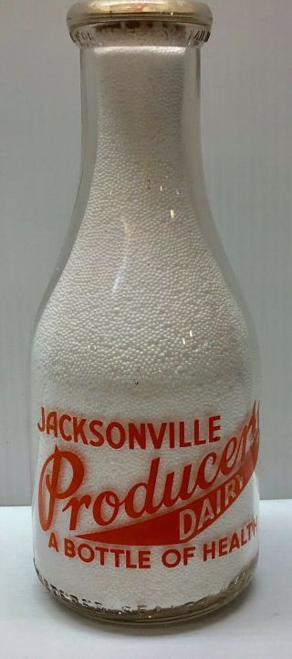 Vintage Trpq Producers Dairy Co Jacksonville,  Illinois Quart Milk Bottle
