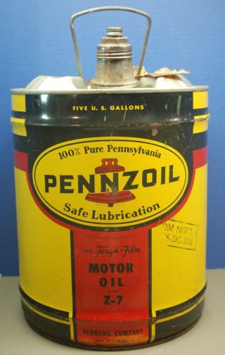 Vintage Pennzoil 5 Gallon Motor Oil Can Z - 7