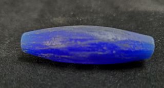 (1) Antique Trade Bead - Russian Blue - From Cane - Ellipsoid - Surface Wear - No Chips