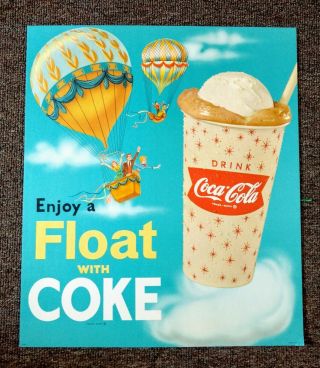 Rare 1950s - 60s Coca - Cola " Float With Coke " Easel Back Sign.  Nos &