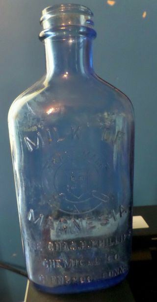 Vintage Phillips Milk Of Magnesia Blue Glass Bottle Glenbrook CT 2