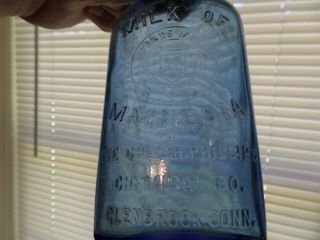 Vintage Phillips Milk Of Magnesia Blue Glass Bottle Glenbrook CT 4
