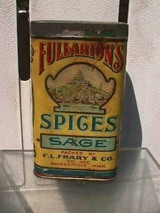 Rare Fullartons Sage Spice Tin Can Exc Graphics F L Frary Co Minneapolis Mn