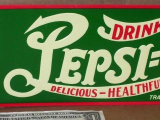 Pepsi - Cola - Delicious Healthful - Red & Green - Gas Station - Screen Door Sign
