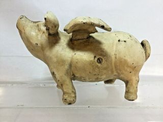 Vintage Flying Pig With Wings Cast Iron Piggy Bank