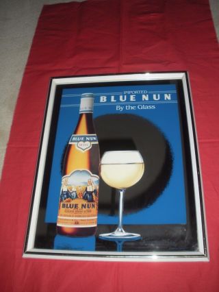Blue Nun By The Glass White Wine Advertising White Wooden Frame Bar Mirror