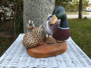 Rare Vintage Land & Sea Collectible Mallards Hand Painted Duck Pair Gorgeous Art