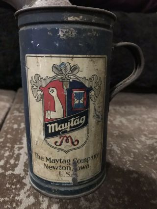 Vintage 1930s Maytag Fuel Oil Mixing Can W/ Spout & Handle Gas Oil Memorabilia
