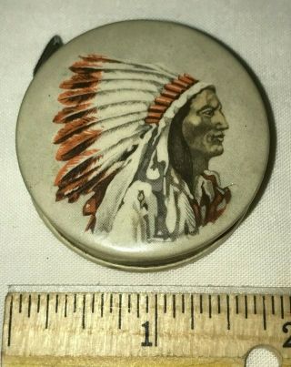 Antique Celluloid Tape Measure Iroquois Bag Co Buffalo Ny Native American Indian
