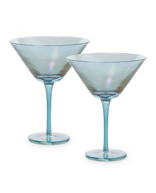 - Oliver Bonas - Evo Blue Martini Cocktail Glasses - Set Of Two - Gift Boxed