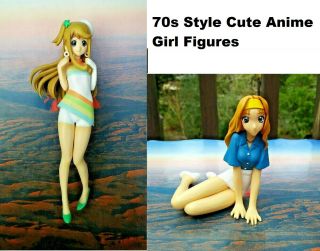 Cute Anime Girl Figure Set Of 2 1970s Style Anime Girl Figurines