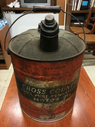Vintage Sears Cross Country 5 Gallon Oil Can With Spout