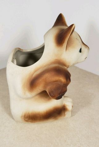 Vintage Siamese Pottery Cat Wall Pocket with Blue Eyes,  Unmarked 2
