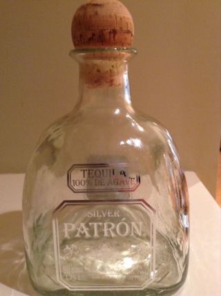 1.  75 L Large Patron Silver Tequila Bottle Cork Vase Lamp 2