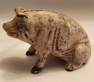 Vintage Cast Iron Two Piece Heavy Seated Pig Money Box