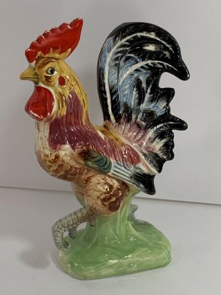 Vintage Ceramic Colorful Rooster 9 " Tall By 6 "