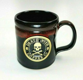 Death Wish Coffee Camper Og Mug Usa 2016 Deneen Pottery Black Red Skull Rare