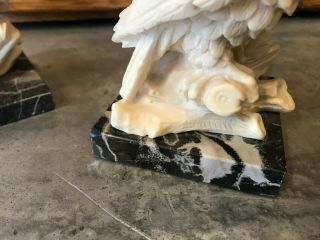 2 Marble Owl Bookends Sculptor A Santini Italy Classic Figures Alabaster Vtg Set 6