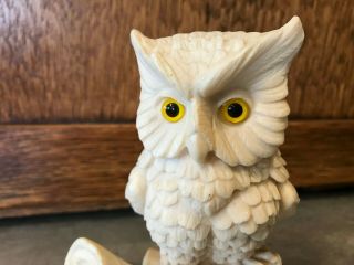 2 Marble Owl Bookends Sculptor A Santini Italy Classic Figures Alabaster Vtg Set 7